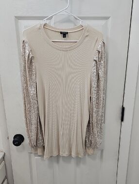 torrid Cream Long Sleeve Top with Sequin Puff Sleeves